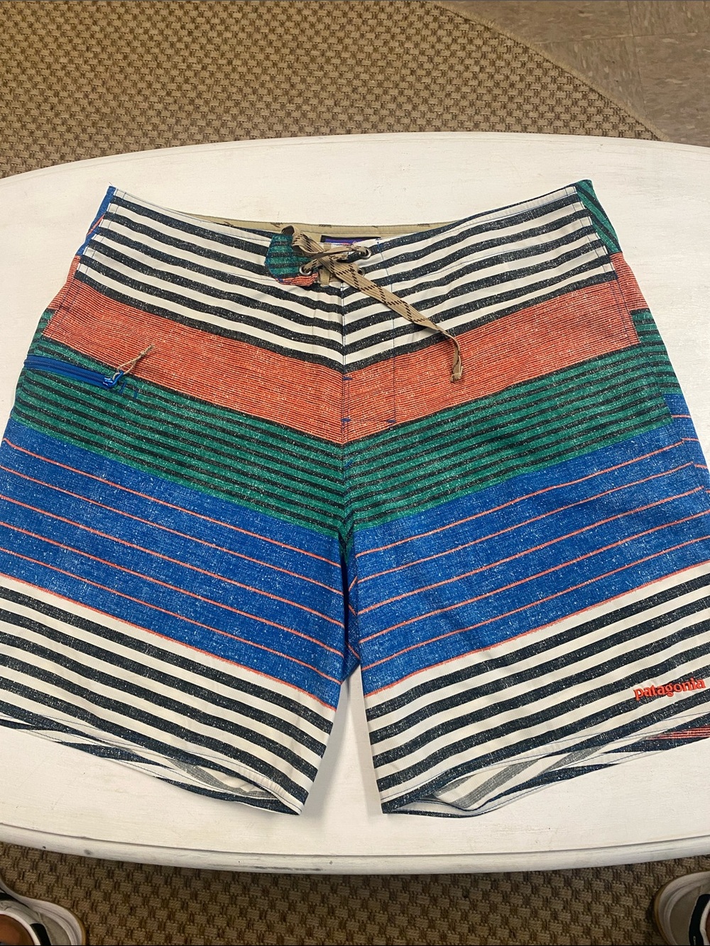Patagonia Striped Men’s Boardshorts - Blue, Green, Orange, Black